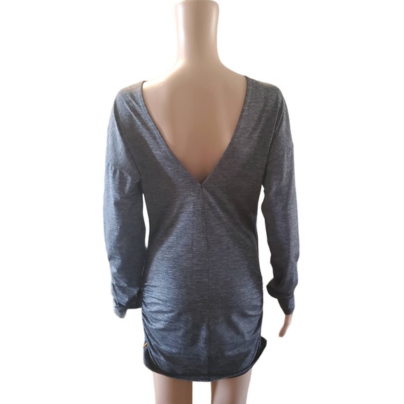 Lucy Size S Manifest Deep V-Back Ruched Sides Gray Space Dye Long Sleeve Tunic - Picture 5 of 10